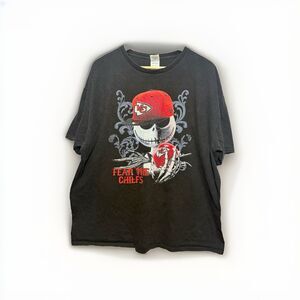Kansas City Chiefs Fear The Chiefs Skeleton Graphic T Shirt Mens 2XL Black Y2K